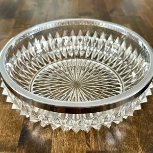 Vintage Crystal Serving Bowl, Silver Rim England 8.75" Hobnail Diamond Point